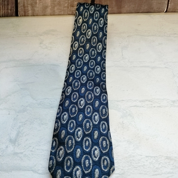 Gianni Versace Silk Necktie Tie Blue Gray Geometric Luxury Classic Made in Italy - Picture 8 of 9